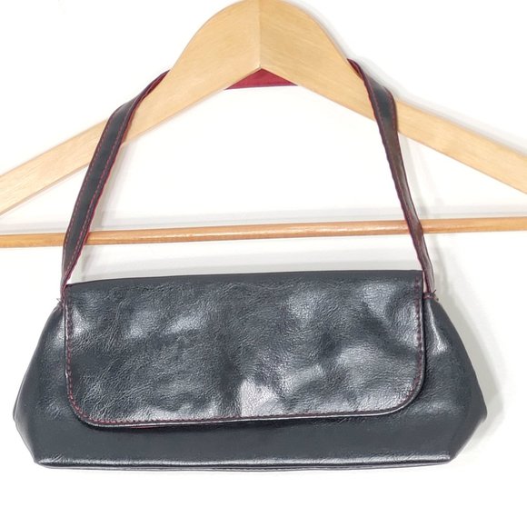Victoria's Secret Women's Black Red Vegan Leather Mini Shoulder Purse Small Bag - Picture 1 of 12
